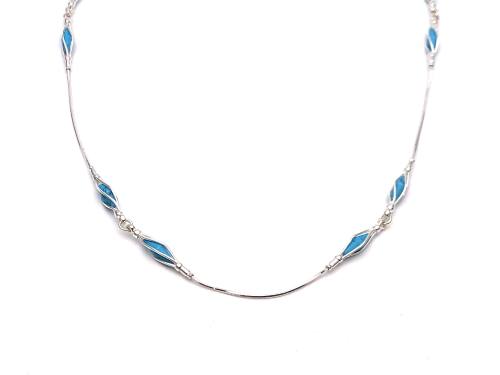 Silver and Reconstituted Turquoise Necklet 20inch