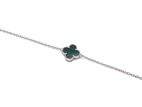 Silver Clover Green Bracelet