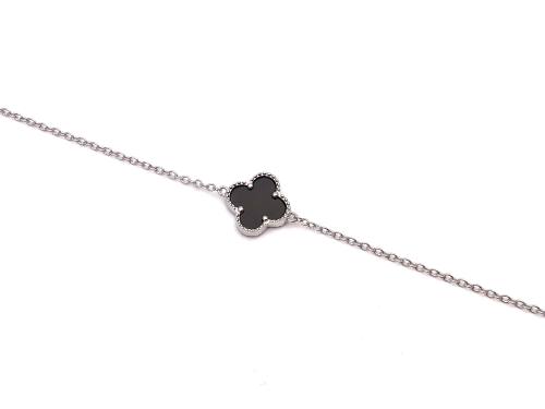 Silver Black Clover Bracelet