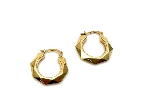 9ct Yellow Gold Hexagonal Hoop Earrings