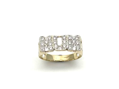 9ct Yellow Gold Curb Design Cz Mum Ring