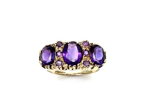 9ct Yellow Gold Amethyst 3 Stone Ring