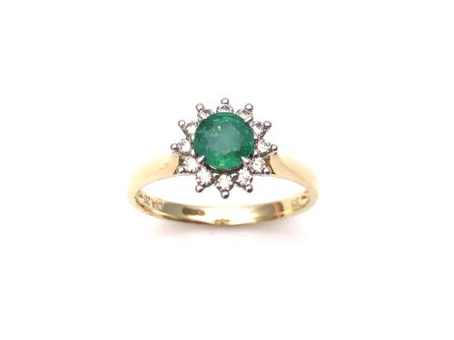 9ct Yellow Gold Emerald & Diamond Cluster Ring