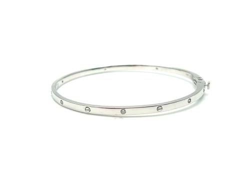 Silver Clear CZ Stone Set Screw Hinged Bangle 61mm