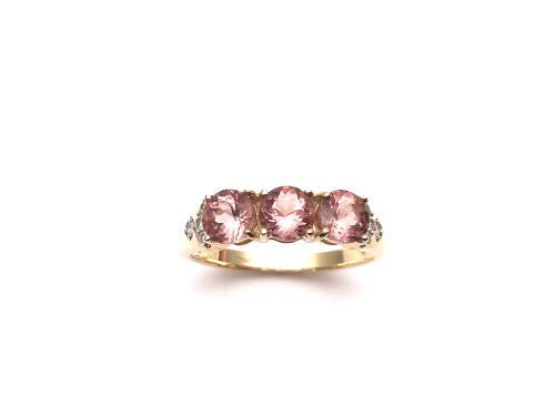 9ct Rose Apatite & Zircon 3 Stone Ring