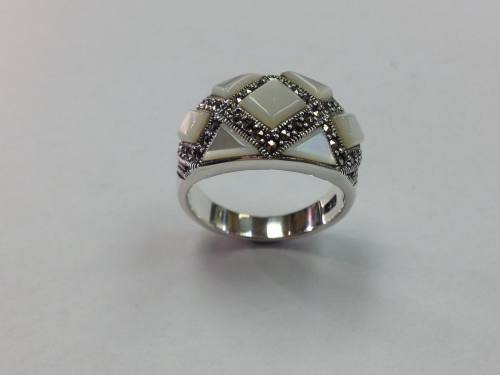 Marcasite And Mother Of Pearl Harlequin Style Ring