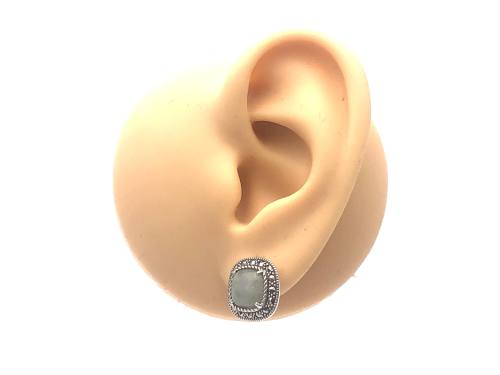 Silver Marcasite & Jade Stud Earrings