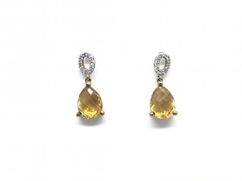 9ct Yellow Gold Citrine and Diamond Earrings