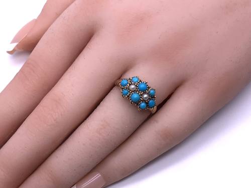 9ct Cultured Pearl & Turquoise Ring