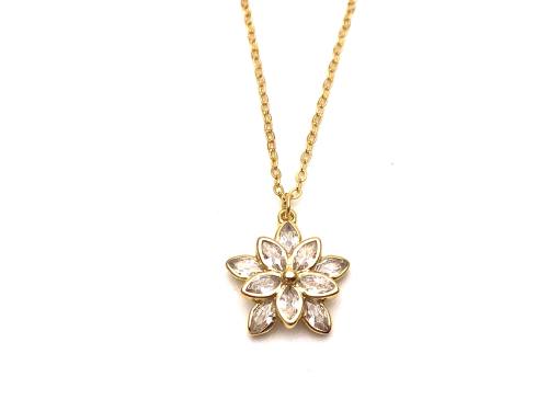 Silver Gold Plated CZ Flower Pendant & Chain
