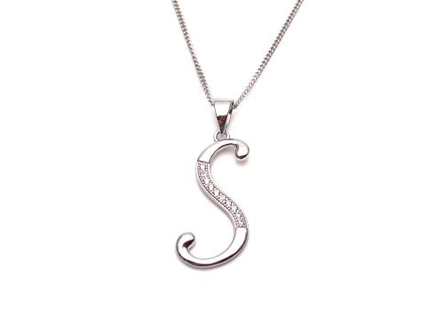 Silver CZ S Initial Pendant & Chain