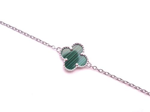Silver Single Green Clover Bracelet