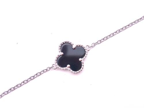 Silver Single Black Clover Bracelet