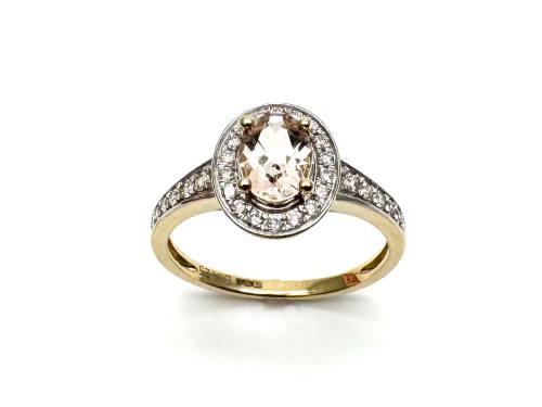 9ct Yellow Gold Morganite & Diamond Ring