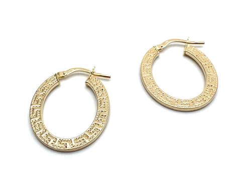9ct Yellow Gold Greek Key Style Hoop Earrings