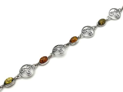 Silver Multi Amber Celtic Bracelet 7 1/2 Inch