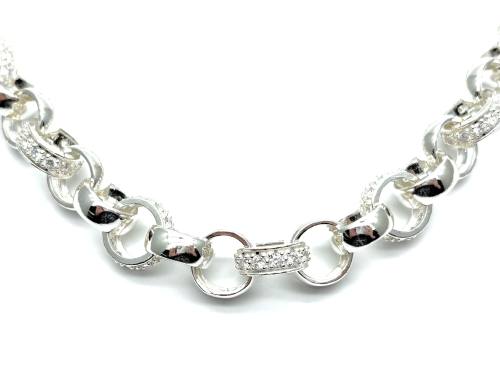 Silver Round CZ Belcher Chain 26 Inch