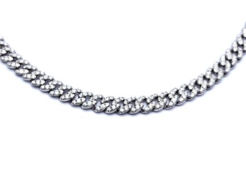 Silver CZ Curb Chain 20 Inch