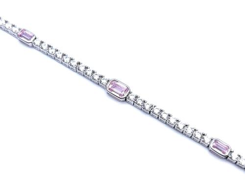 Silver Pink & White CZ Fancy Tennis Bracelet