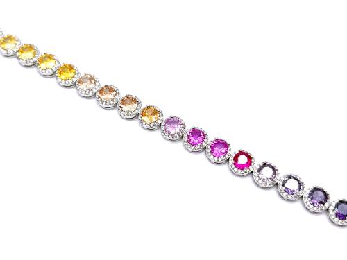 Silver Round Rainbow CZ Cluster Bracelet 7.5 Inch