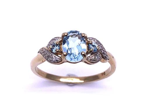 9ct Blue Topaz & Diamond Ring