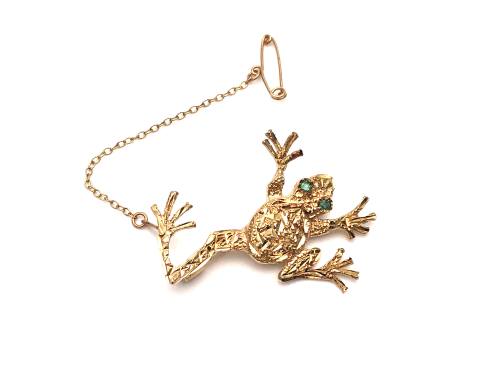 9ct Yellow Gold Emerald Frog Brooch