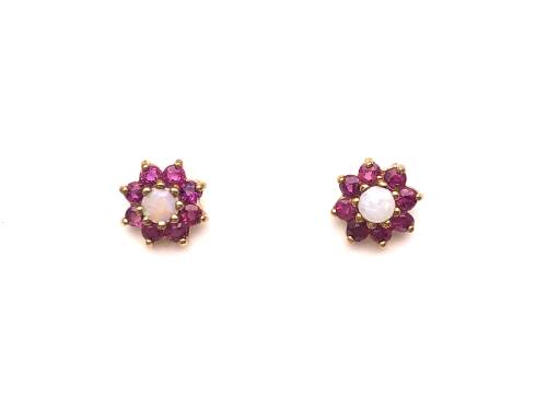 9ct Ruby & Opal Cluster Earrings