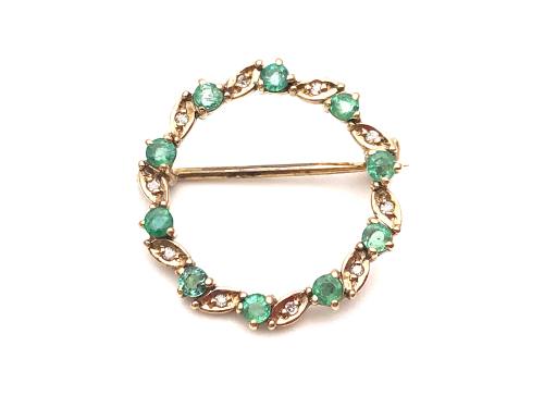9ct Emerald & Diamond Brooch
