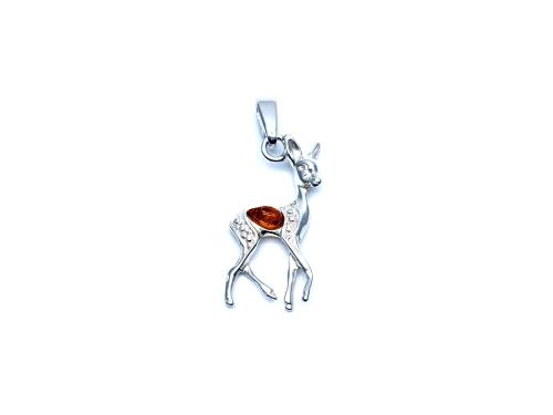 Silver Amber Deer Pendant