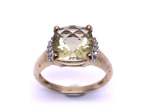 9ct Lime Quartz & Diamond Ring