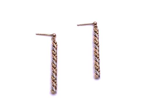 9ct Three Colour Twisted Bar Earrings