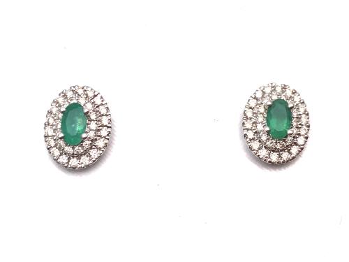 9ct Emerald & Diamond Cluster Earrings 0.33ct