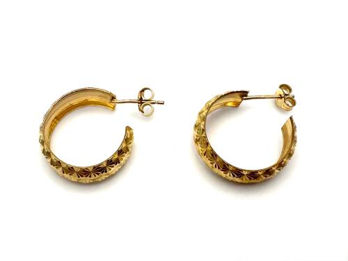 9ct Patterned Half Hoop Earrings