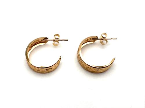 9ct Patterned Half Hoop Earrings