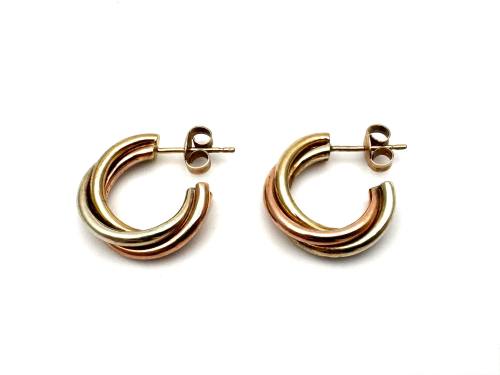 9ct 3 Colour Gold Half Hoop Earrings