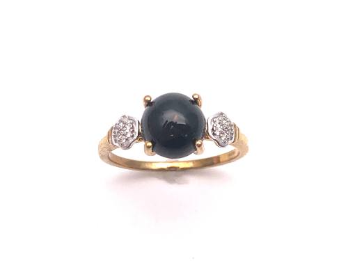 9ct Cats Eye Enstatite & Zircon Ring