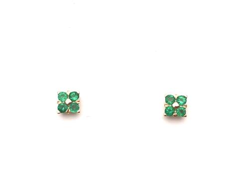 9ct Yellow Gold Emerald Cluster Stud Earrings