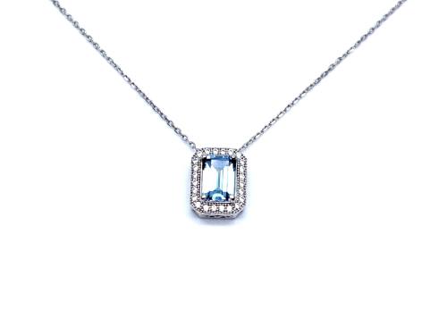 Silver Blue & Clear CZ Oblong Pendant & Chain