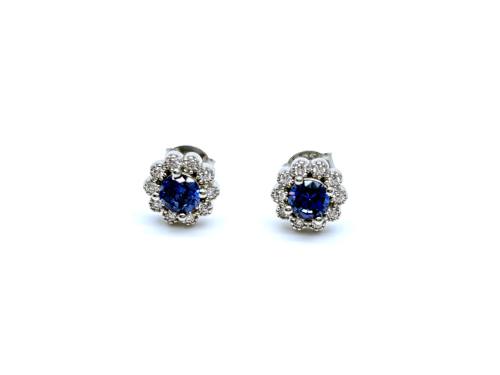 Silver Purple & White CZ Flower Stud Earrings