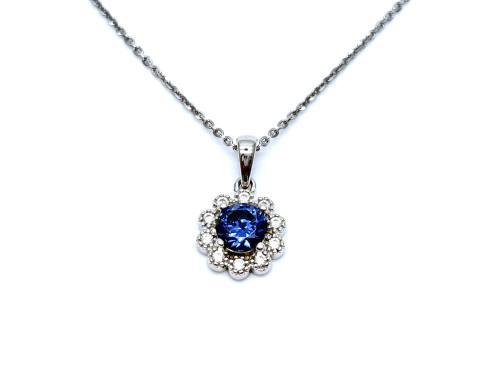 Silver Purple & White CZ Flower Pendant & Chain