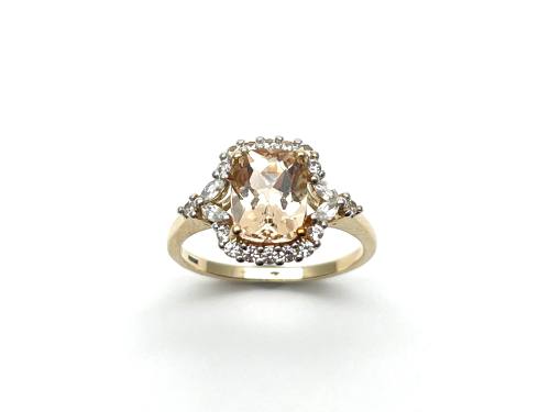9ct Morganite & Zircon Halo Ring