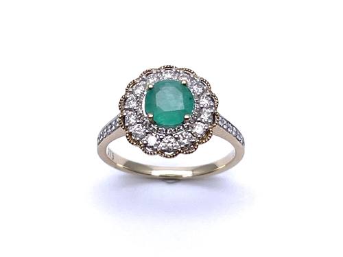 9ct Yellow Gold Emerald & Diamond Cluster Ring