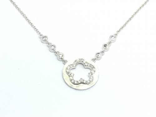 Silver Necklet With Cz Flower Pendant
