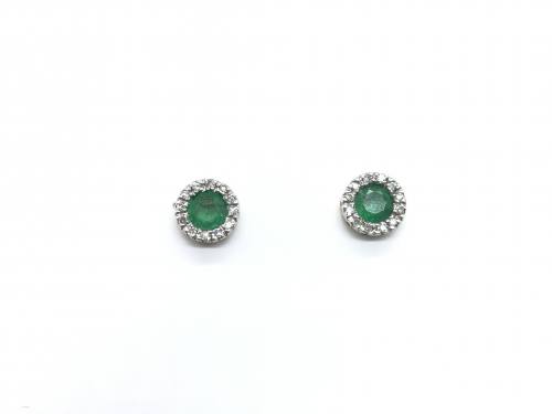 9ct emerald & diamond cluster stud earrings