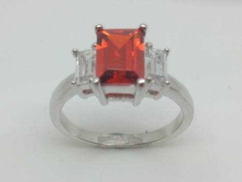 Silver Orange & Clear CZ Ring