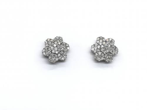 9ct White Gold Diamond Cluster Earrings 1.00ct