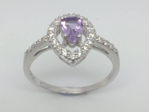 Silver Purple & White CZ Cluster Ring