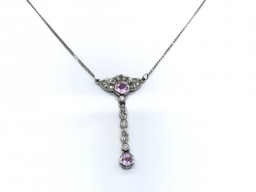 9ct White Gold Pink Sapphire & Diamond Pendant