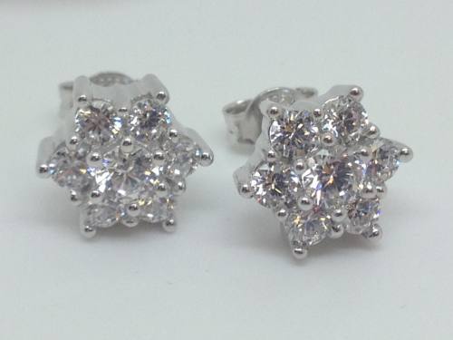 Silver Swarovski Cz Flower Cluster Earrings (2.Ct)