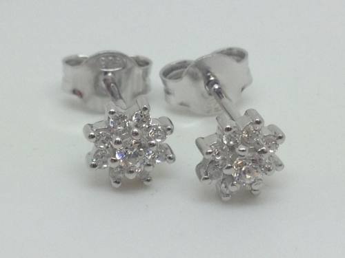 Silver Swarovski Cz Flower Cluster Earrings (0.33C